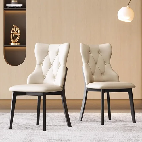 Vista 32 de Juego de sillas de comedor, sillas rústicas de cocina, silla de comedor tapizada con cojín grueso, silla de sala de estar con marco de madera beige