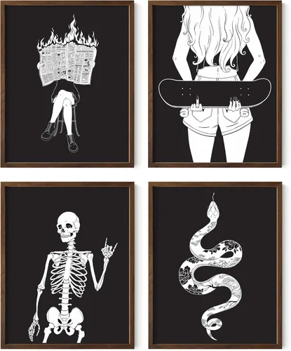 Vista 15 de HAUS AND HUES Decoración gótica de pared, juego de 4 impresiones de Halloween, arte de pared de terror y esqueleto, obra de arte espeluznante
