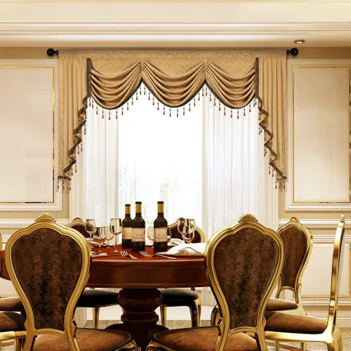 Vista 21 de ELKCA Cenefa de Cascada Jacquard con Cuentas de Lujo Beige Cenefas de Cortinas de Ventana para Sala de Estar, Bolsillo para Varilla, 1 Panel