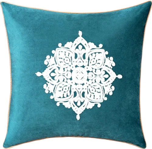 Vista 9 de VOGOL Funda de almohada de terciopelo suave de estilo vintage, elegante patrón floral bordado, funda de cojín cuadrada para cama, sala de estar, Azul