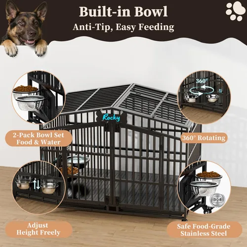 Vista 5 de EasyCom Jaula de perro indestructible de alta resistencia XL XXL de 48 pulgadas, a prueba de escape, con parte superior abierta, ruedas bloqueables