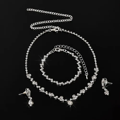Vista 3 de Jmkcoz Women Jewelry Set Silver Necklace Earrings Bracelet Rhinestone Crystal Bridal Wedding Jewelry Sets for Brides Bridesmaid Wedding Party