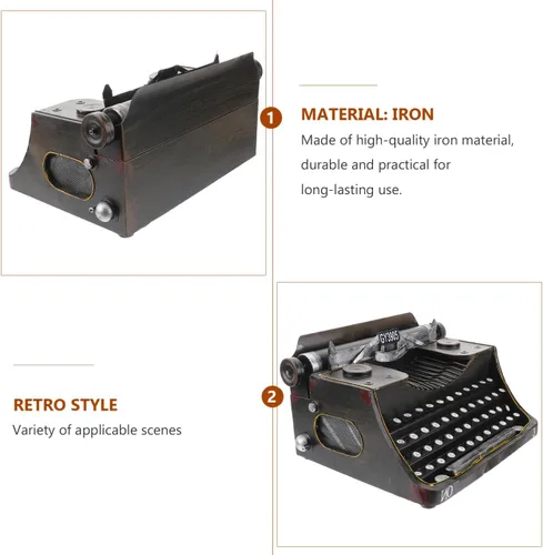 Vista 8 de FOMIYES Modelo de máquina de escribir manual clásica, figura de máquina de escribir vintage, arte de hierro, estatua de estilo europeo
