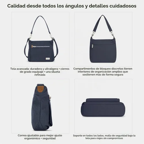 Vista 6 de Travelon Bolso Hobo Heritage antirrobo Índigo