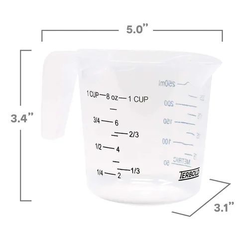 Vista 9 de Juego de 4 piezas de embudo (blanco) y 3 vasos medidores en plástico transparente con asas largas