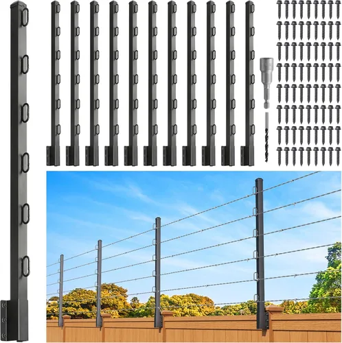 Vista 10 de Extensor de poste de valla, extensión de 23.5" de alambre de púas para vallas exteriores para aumentar la altura, proteger la privacidad y evitar