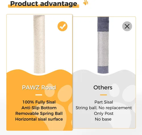 Vista 6 de PAWZ Road Poste rascador y almohadilla para gatos, postes y almohadillas para rascar cubiertos de sisal con pelota de juego, ideal para gatitos