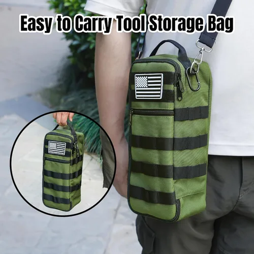 Vista 6 de Bolsa de herramientas pequeña portátil, bolsa de herramientas resistente con correa para el hombro y clip de anillo en D, bolsa de mano duradera e
