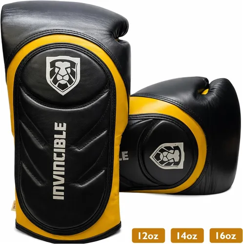 Vista 3 de Invincible Fight Gear Professional Hook and Loop Leather Training Boxing Gloves v2.0 - Ideal for Boxing, Kickboxing, Muay Thai, MMA for Men Women