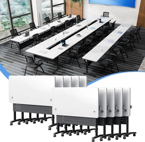 Vista 42 de Mesa de conferencias plegable con ruedas, mesa modular para sala de conferencias con 2 ojales para cables, mesas móviles de sala de reuniones