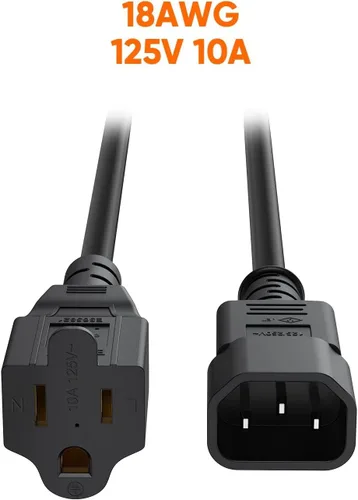 Vista 3 de CableCreation Paquete de 10 cables adaptadores de corriente NEMA 5-15R a IEC 320 C14 de 1 pie