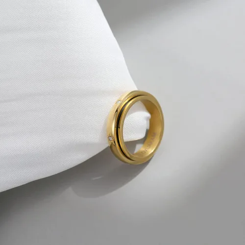 Vista 6 de LOXUAKAM Anillos para mujer, chapados en oro de 14 quilates, antiansiedad, con circonitas cúbicas, anillos para aliviar la ansiedad, promesa