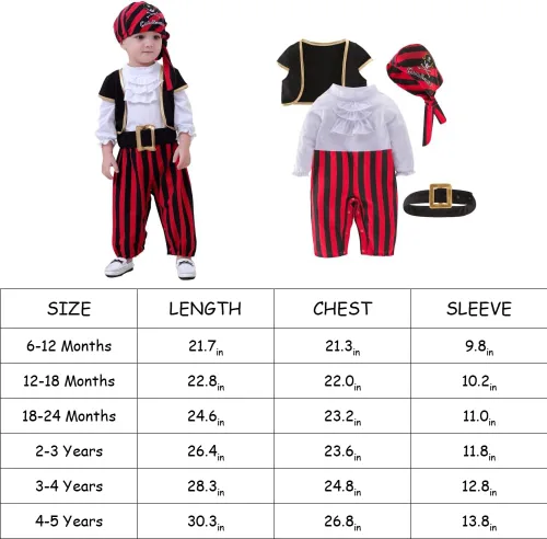 Vista 6 de LXKIKMM May's - Disfraz de capitán infantil para bebé, disfraz de pirata