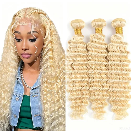 Vista 53 de P4613 Cabello humano rizado onda profunda marrón y paquetes mixtos 8 10 12 P4613 Ombre Marrón-Rubio-DP