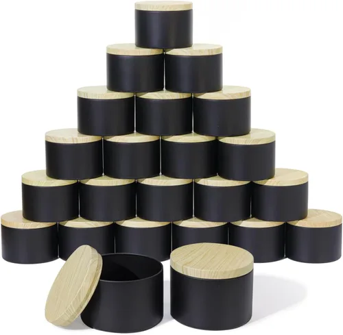Vista 12 de Aroparc Latas para velas de 8 onzas con tapas, paquete de 24 tarros redondos de metal sin costuras, recipientes vacíos a granel para bricolaje Negro