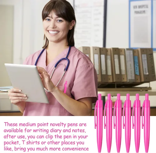 Vista 6 de Patelai 100 mini bolígrafos rosados retráctiles de 3.94 pulgadas y 0.039 in para concientización sobre el cáncer de mama, pequeños bolígrafos cortos