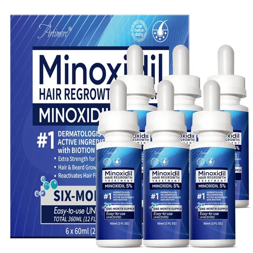 Vista 9 de Suero para el crecimiento del cabello de minoxidil al 5% para hombres y mujeres con biotina: minoxidil para hombres y mujeres, 5 por ciento