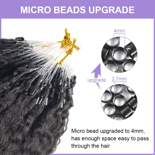 Vista 4 de Niawigs - Extensiones de cabello humano afro rizado microlink para mujeres negras, extensiones de cabello humano rizado 4C, extensiones de cabello