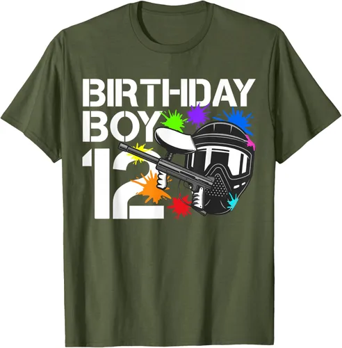 Vista 33 de 12th B-Day Paintball Birthday Party Boy 12 Year Old Funny T-Shirt, Negro