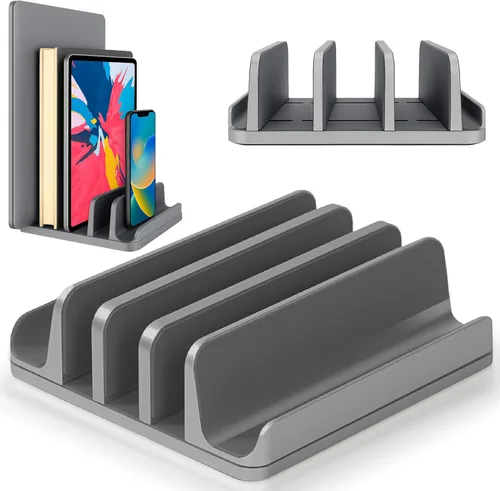 Vista 11 de Elestoria Soporte vertical para laptop con 5 ranuras, soporte vertical de aluminio para computadora de escritorio, compatible con MacBook Pro/Air