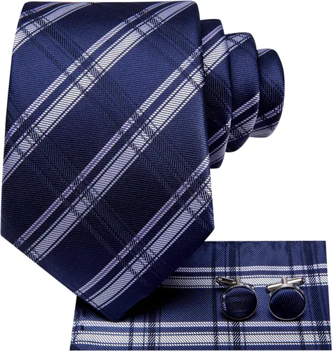 Vista 43 de Hi-Tie Corbata clásica de cachemira para hombre con pañuelo y gemelos a cuadros