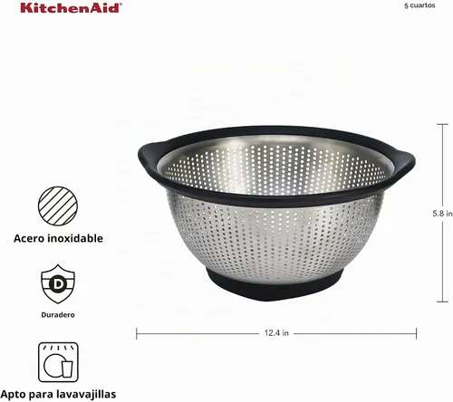 Vista 2 de KitchenAid Colador de acero inoxidable, 5 cuartos de galón, negro