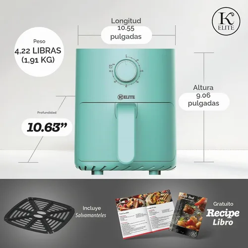Vista 5 de Kitchen Elite Freidora de aire mecánica con controles manuales de perilla Azul