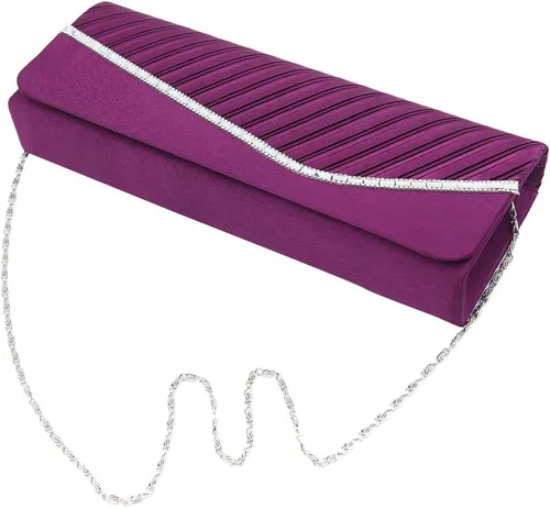 Vista 6 de Elegante bolso de noche plisado de satén y solapa de cristal - Disponible en diferentes