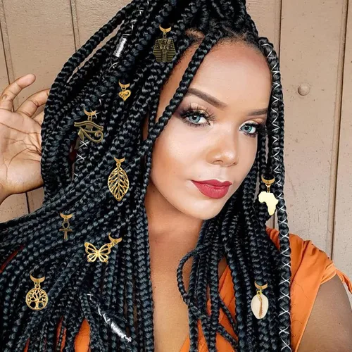 Vista 4 de Messen 20 piezas de trenzas para el cabello, 15 estilos vintage africanos, dijes con dije de concha de mariposa, accesorios para el cabello