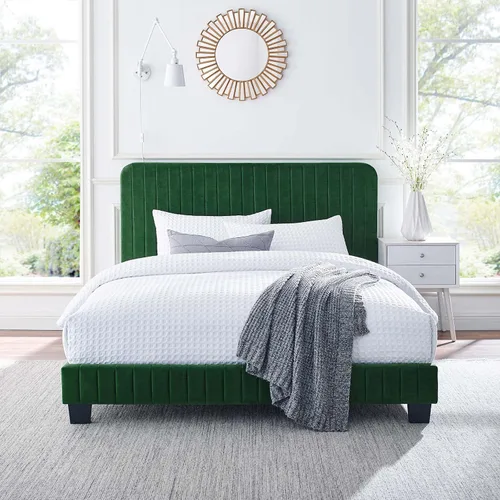 Vista 14 de Modway Celine - Cama con plataforma de terciopelo copetudo y alto rendimiento con canal en color rosa polv