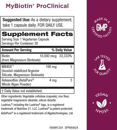 Vista 2 de Purity Products Paquete MyBiotin ProClinical + B-12 Energy Melt MyBiotin ProClinical (biotina, patentado MB40X, Astaxantina) - B12 Berry Melt