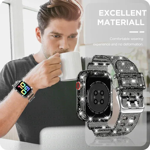 Vista 218 de DABAOZA - Correa transparente compatible con Apple Watch con estuche protector, correa deportiva de TPU con brillo para mujeres y hombres