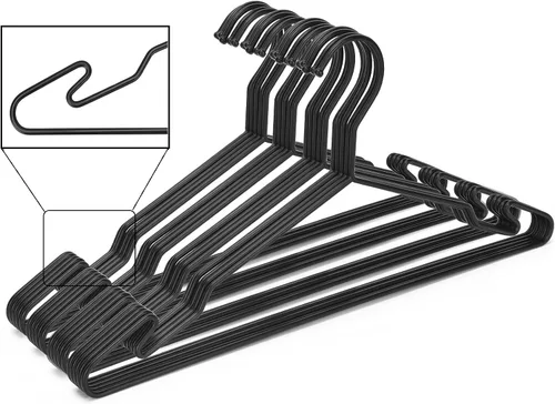 Vista 10 de Perchas de metal cromado, perchas de ropa resistentes con ranuras antideslizantes, perchas delgadas que ahorran espacio, paquete de 10