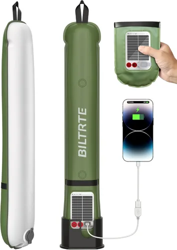 Vista 10 de Luces solares para campamento recargables, 4 modos de iluminación, lámpara inflable impermeable IP66 para senderismo, mochileros, supervivencia