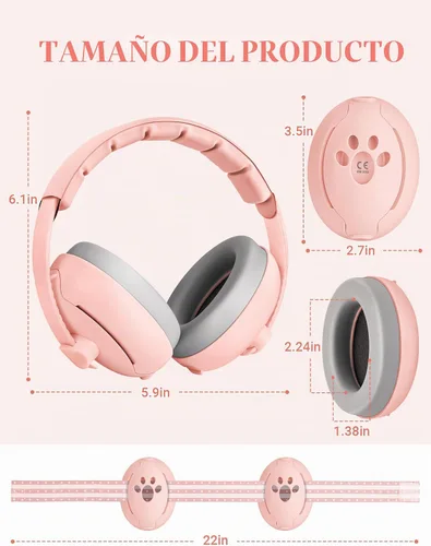 Vista 6 de Audífonos para bebé, 2 en 1, protección contra el ruido para bebés de 0 a 48 meses Rosa