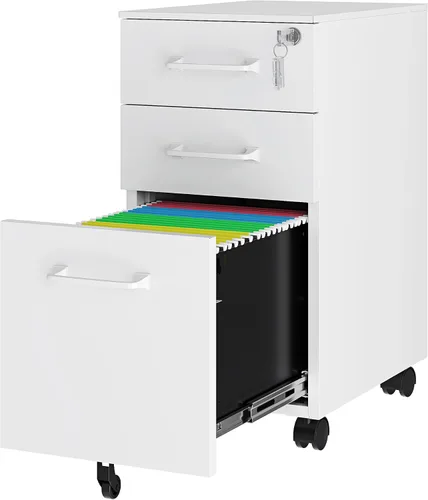 Vista 16 de Archivador de metal con 2 cajones con cerradura, gabinete archivador con soporte para impresora móvil y estantes para archivos de tamaño Negro