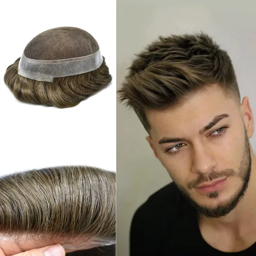 Vista 42 de Toupee For Men Real Human Hair Mens Toupee Hair Replacement System Swiss Lace Toupee For Men Natural Human Hair Piece Mens Toupee6*8"-90% density#2