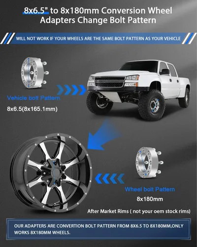Vista 3 de ECCPP 4 piezas de adaptadores de rueda de conversión de 2 pulgadas 8x6.5 a 8x180 8 lug Compatible con Chevrolet Silverado 1500 HD 2001-2003