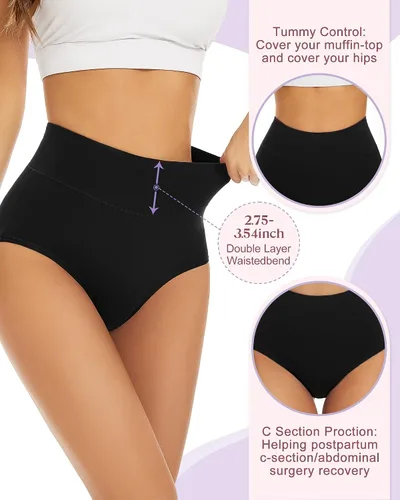Vista 4 de Sunm Boutique Ropa interior de algodón para mujer, de cintura alta, cobertura completa, bragas, talla grande, paquete de 3457