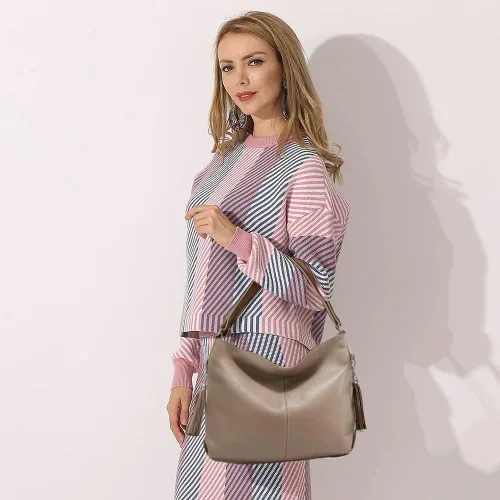 Vista 73 de Moda suave cuero genuino borla mujer bolso señoras hombro mensajero hobo bolso