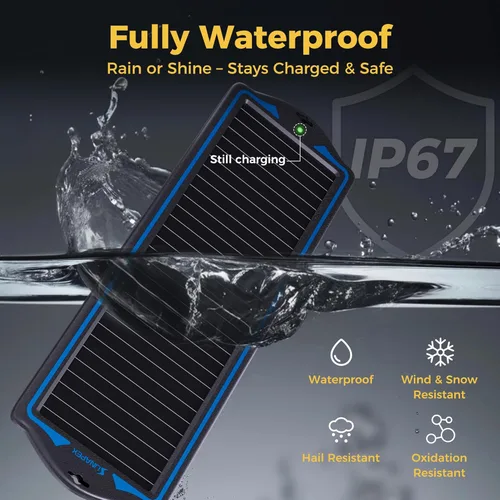 Vista 3 de SUNAPEX Carga de batería solar de 12 V: kit de panel solar portátil impermeable – Cargador de goteo de mantenimiento de batería – con controlador
