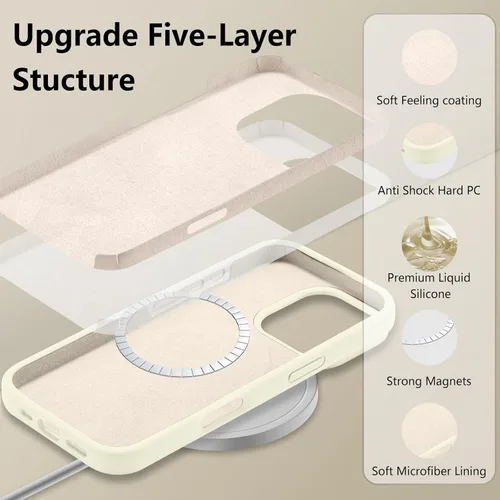 Vista 3 de Funda magnética de silicona para iPhone 13 Pro, color blanco antiguo [Compatible con Magsafe] [Forro de microfibra suave antiarañazos], funda