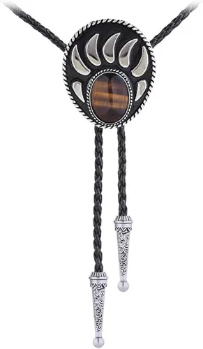 Vista 15 de HUABOLA CALYN Corbata de bolo negra para hombre, corbata de vaquero occidental nativo americano 1# Negro