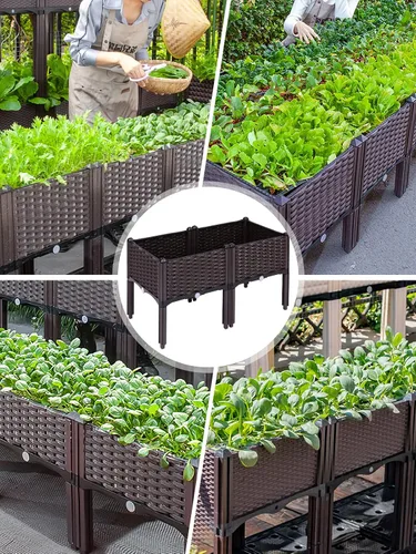 Vista 7 de Kalolary 2 juegos de cama de jardín elevada con patas, cajas de plantas de patio, flores vegetales, contenedor elevado para plantas