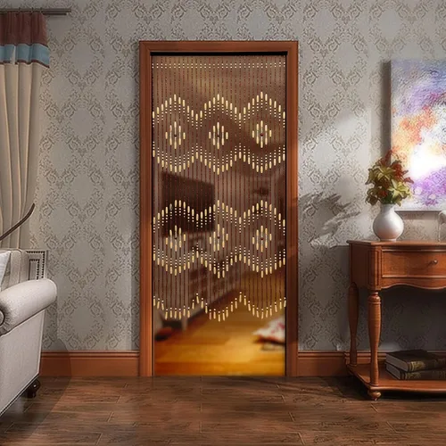 Vista 8 de Cortina de bambú natural para puerta, 31 hebras de flecos con cuentas para puerta, cortinas hechas a mano, cortinas colgantes con cuentas