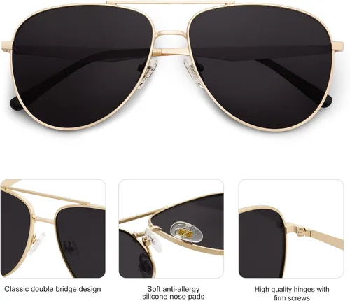 Vista 4 de SOJOS Gafas de sol polarizadas estilo aviador retro de gran tamaño para mujeres y hombres, gafas de sol clásicas grandes de metal SJ1207A