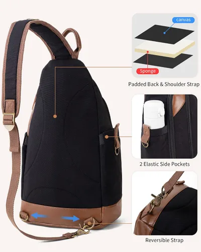 Vista 5 de Celvetch Sling Bag for Men - Canvas Sling Backpack Mens Crossbody Bag Large Shoulder Bag for Work