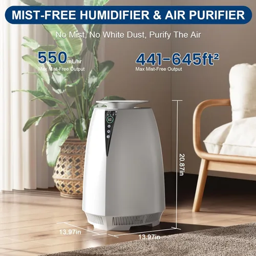 Vista 2 de Humidificadores para habitación grande, 5 L, humidificador sin niebla para plantas de bebé, purificadores de aire de llenado superior silencioso