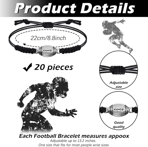 Vista 2 de Hicarer 20 pulseras de fútbol ajustables con dijes de fútbol, regalos de fútbol para mujeres y hombres, la mayoría de jugadores de equipo deportivo