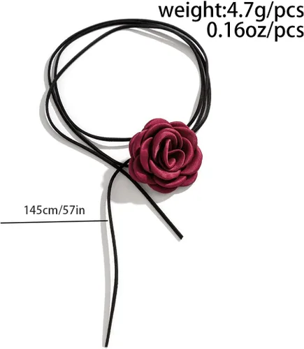 Vista 5 de Caiyao Gargantilla de flores de rosa para mujer, diseño de cordones, gargantilla floral de terciopelo en negro, rojo y azul, perfecto para bodas
